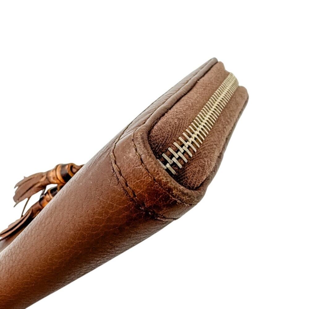 Vintage Gucci Cognac Brown Leather Bamboo Tassel Zip Around Wallet Large 7.5" - Picture 9 of 15